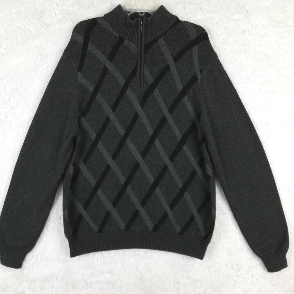 Lyle & Scott Mens Sweater‎ 1/4 Zip Pullover Combed Cotton Charcoal Gray Knit L